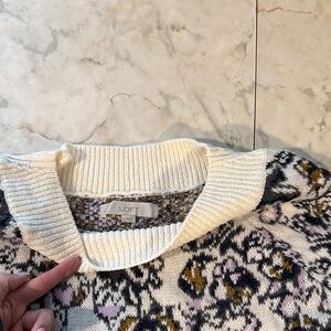 LOFT Cream and Purple Cowl Neck Sweater